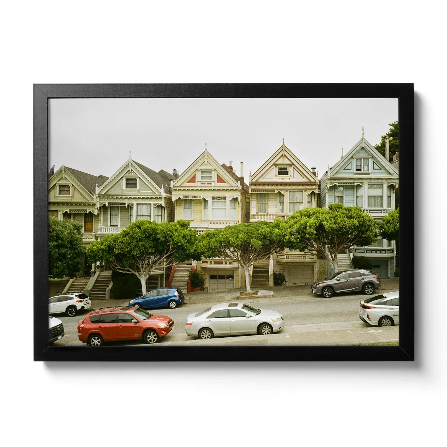 Vintage Bildaufnahme von den Painted Ladies in San Francisco. Häuser die in einer Reihe stehen