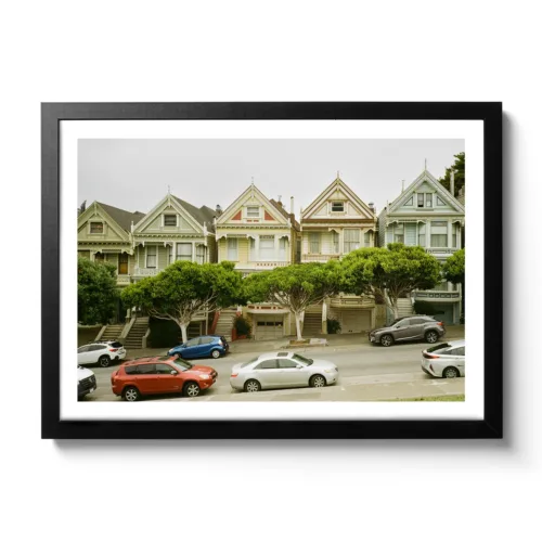 Vintage Bildaufnahme von den Painted Ladies in San Francisco. Häuser die in einer Reihe stehen