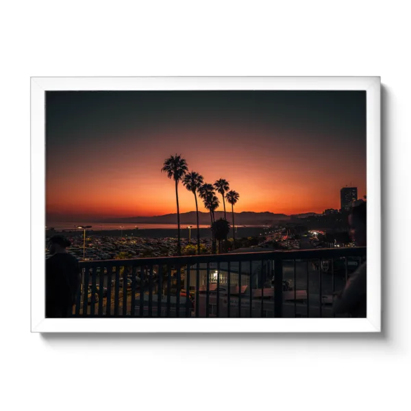 Yellow-red sunset with palm trees in Santa Monica