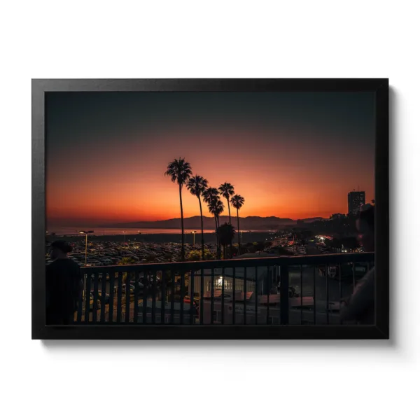 Yellow-red sunset with palm trees in Santa Monica