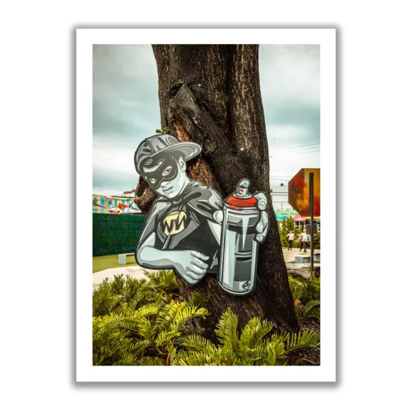 Image of a work of art depicting a young graffiti sprayer in 3D.
